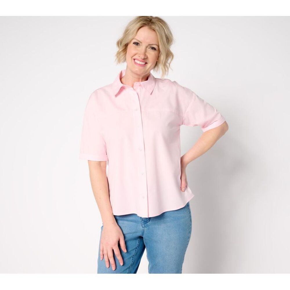 Women Control Women's Top Sz M Button Front Shirt Knot Detail Pink